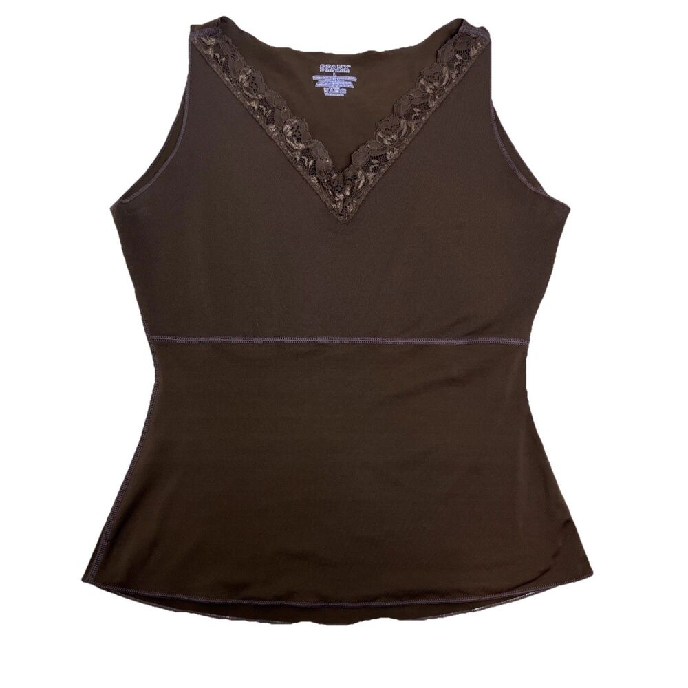 Spanx by Sara Blakely Women L Brown Lace Compression Shapewear Camisole Tank Top